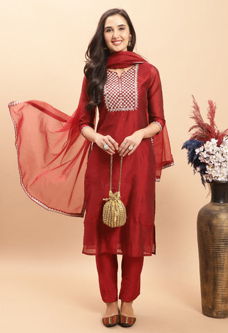 Pure Chanderi Silk With Inner  Embroidered Kurta Set With Dupatta