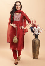 Load image into Gallery viewer, Pure Chanderi Silk With Inner  Embroidered Kurta Set With Dupatta