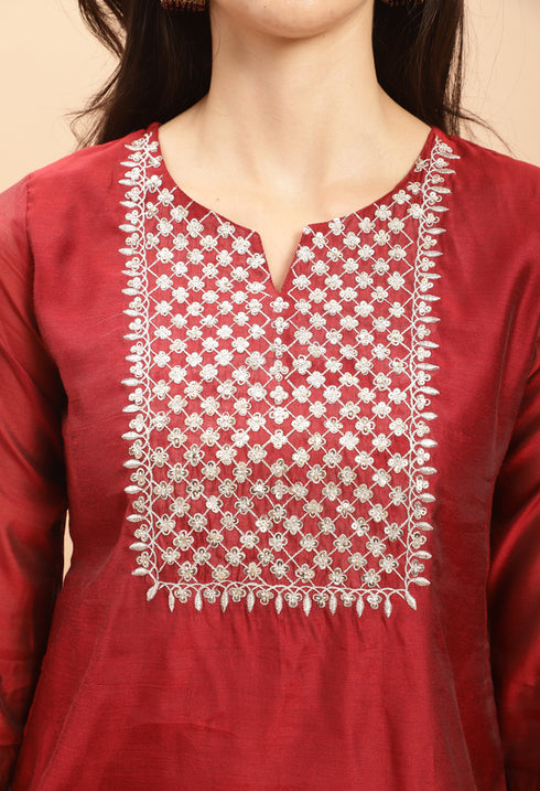 Pure Chanderi Silk With Inner  Embroidered Kurta Set With Dupatta