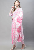 Light Pink Pure Cotton Jaipuri Printed And Embroidered Kurta Set With Dupatta