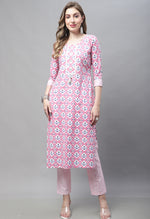 Load image into Gallery viewer, Light Pink Pure Cotton Jaipuri Printed And Embroidered Kurta Set With Dupatta
