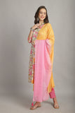 Multicolor Pure Cotton Embroidered Straight Kurta & Pant With Dupatta