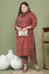 Maroon Pure Cotton Jaipuri Printed Plus Size Kurta & Pant With Dupatta