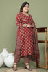Maroon Pure Cotton Jaipuri Printed Plus Size Kurta & Pant With Dupatta