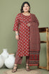 Maroon Pure Cotton Jaipuri Printed Plus Size Kurta & Pant With Dupatta