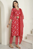 Pink & White Pure Cambric Cotton Embroidered Straight Kurta & Pant With Dupatta