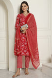 Pink & White Pure Cambric Cotton Embroidered Straight Kurta & Pant With Dupatta