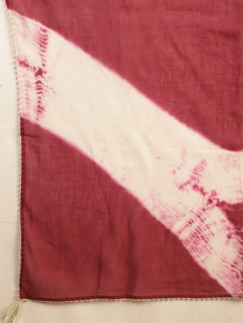 Maroon Pure Cotton Embroidered Anarkali Kurta & Pant With Dupatta