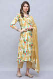 Multicolor Chinon Embroidered Anarkali Kurta & Pant With Dupatta