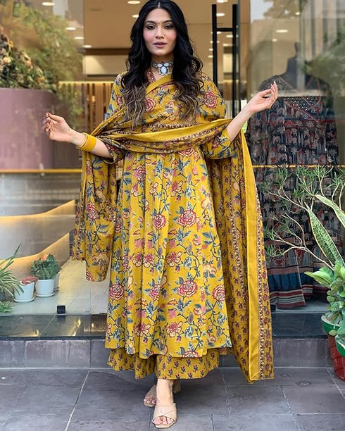 Sunlit Floral Fusion Kurta & Plazzo Pant with Dupatta