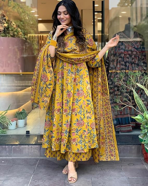 Sunlit Floral Fusion Kurta & Plazzo Pant with Dupatta