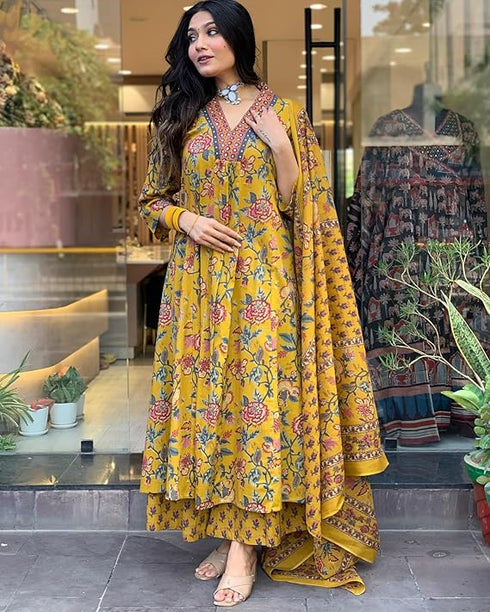 Sunlit Floral Fusion Kurta & Plazzo Pant with Dupatta