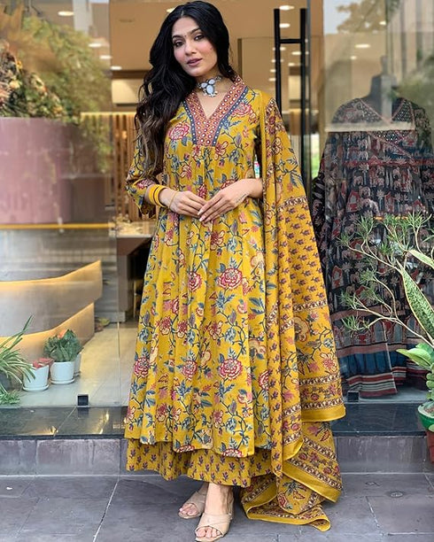 Sunlit Floral Fusion Kurta & Plazzo Pant with Dupatta