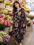 Blue Cotton Floral Printed Kurta & Pant With Dupatta