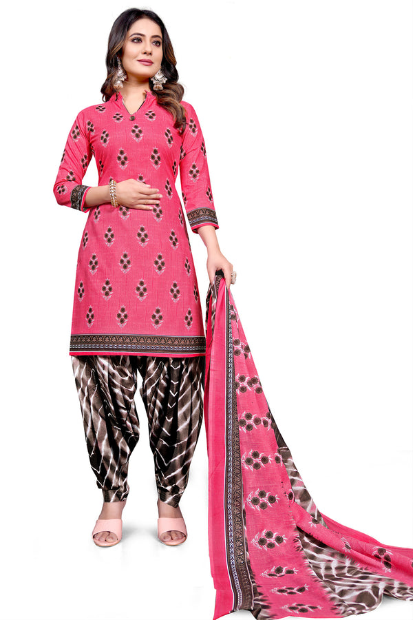 Light Pink Cotton Blend Printed Unstitched Salwar Suit Material