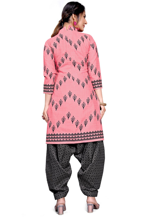 Peach Cotton Blend Printed Unstitched Salwar Suit Material
