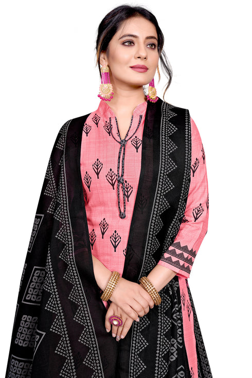 Peach Cotton Blend Printed Unstitched Salwar Suit Material