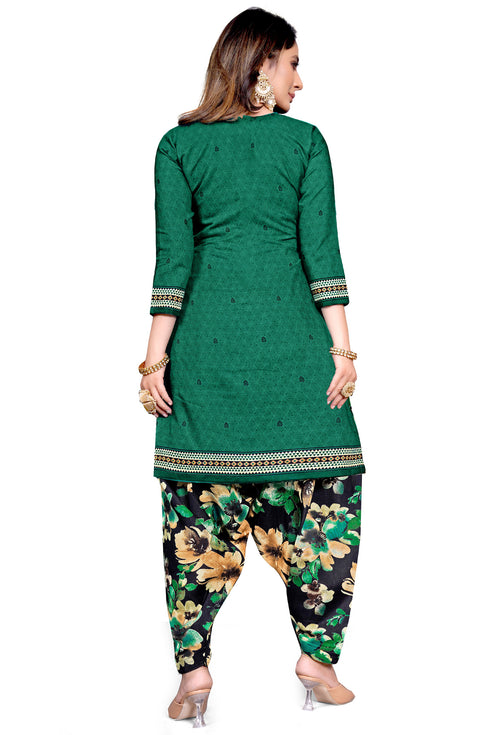 Green Cotton Blend Printed Unstitched Salwar Suit Material