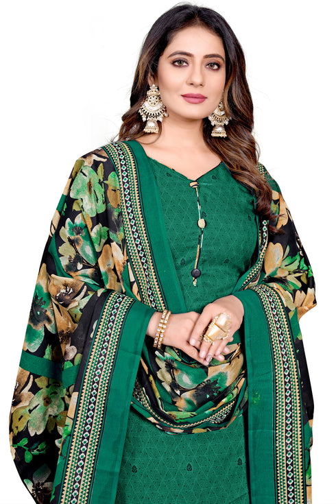Green Cotton Blend Printed Unstitched Salwar Suit Material