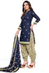 Navy Blue Cotton Blend Printed Unstitched Salwar Suit Material