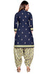 Navy Blue Cotton Blend Printed Unstitched Salwar Suit Material