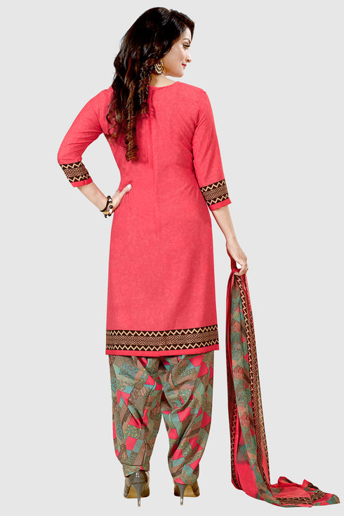Peach Crepe Printed Unstitched Salwar Suit Material