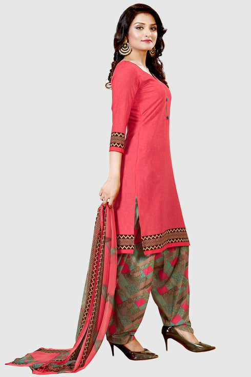 Peach Crepe Printed Unstitched Salwar Suit Material