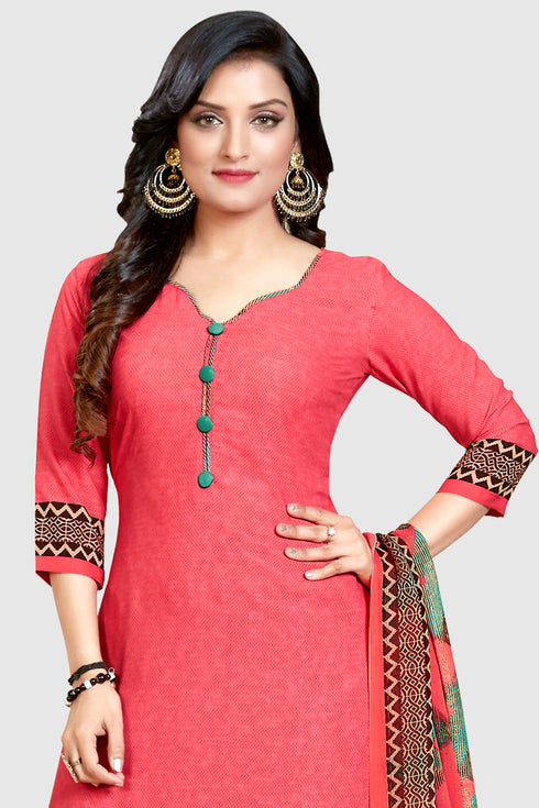 Peach Crepe Printed Unstitched Salwar Suit Material