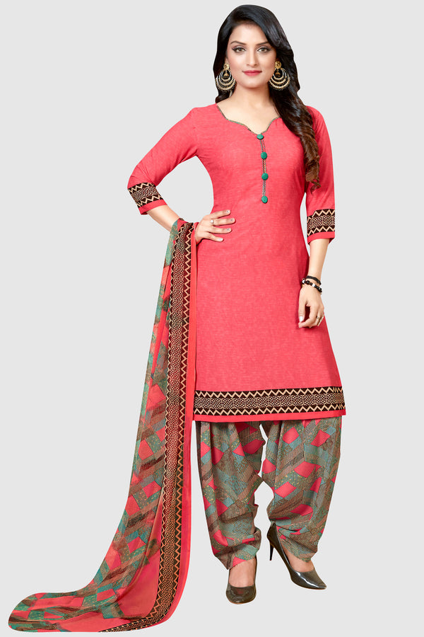 Peach Crepe Printed Unstitched Salwar Suit Material