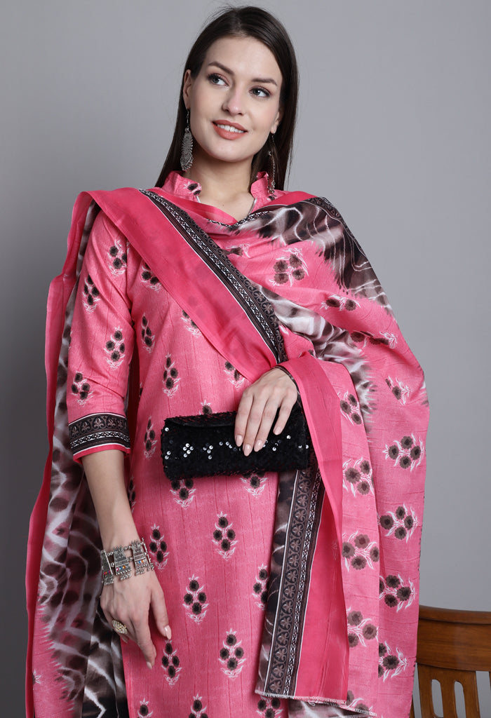 Light Pink Polyester Cotton Printed Salwar Suit with Dupatta