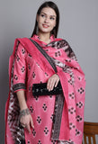 Light Pink Polyester Cotton Printed Salwar Suit with Dupatta