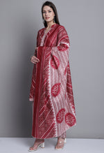 Load image into Gallery viewer, Maroon Polyester Cotton Printed Salwar Suit with Dupatta

