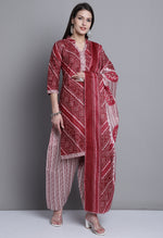 Load image into Gallery viewer, Maroon Polyester Cotton Printed Salwar Suit with Dupatta