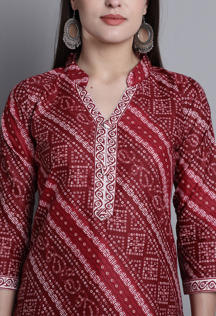 Maroon Polyester Cotton Printed Salwar Suit with Dupatta
