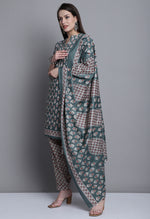 Load image into Gallery viewer, Light Green Polyester Cotton Printed Salwar Suit with Dupatta
