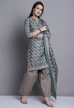 Load image into Gallery viewer, Light Green Polyester Cotton Printed Salwar Suit with Dupatta