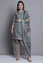 Load image into Gallery viewer, Light Green Polyester Cotton Printed Salwar Suit with Dupatta