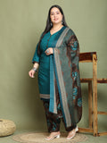 Green Cotton Blend Printed Ready to Wear Patiala Salwar Suit