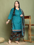 Green Cotton Blend Printed Ready to Wear Patiala Salwar Suit