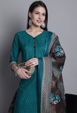 Green Polyester Cotton Printed Salwar Suit with Dupatta