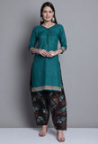 Green Polyester Cotton Printed Salwar Suit with Dupatta