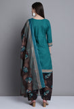 Green Polyester Cotton Printed Salwar Suit with Dupatta