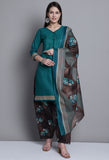 Green Polyester Cotton Printed Salwar Suit with Dupatta