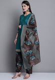 Green Polyester Cotton Printed Salwar Suit with Dupatta