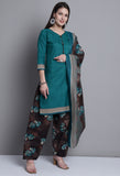 Green Polyester Cotton Printed Salwar Suit with Dupatta