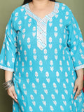 Teal Cotton Blend Printed Ready to Wear Patiala Salwar Suit