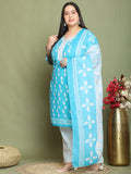 Teal Cotton Blend Printed Ready to Wear Patiala Salwar Suit