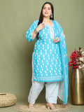 Teal Cotton Blend Printed Ready to Wear Patiala Salwar Suit