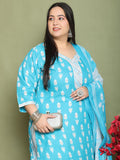 Teal Cotton Blend Printed Ready to Wear Patiala Salwar Suit