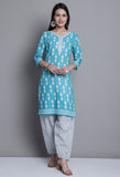 Teal Polyester Cotton Printed Salwar Suit with Dupatta